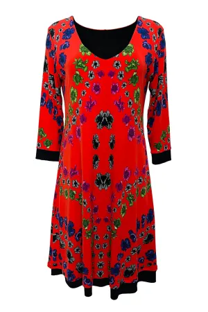 3/4 SL A Line V Neck Turn Over Dress