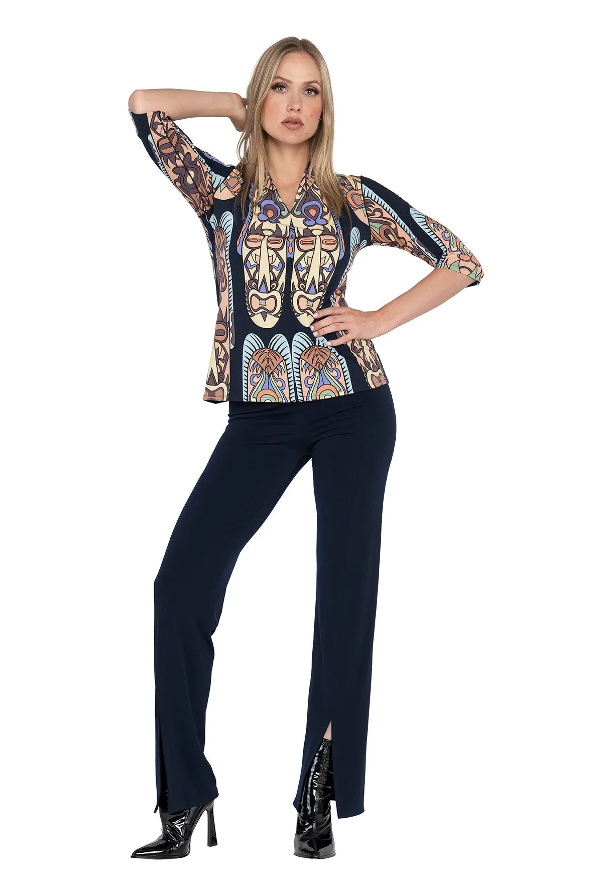 3/4 Sleeve Slit Cut Neck Top