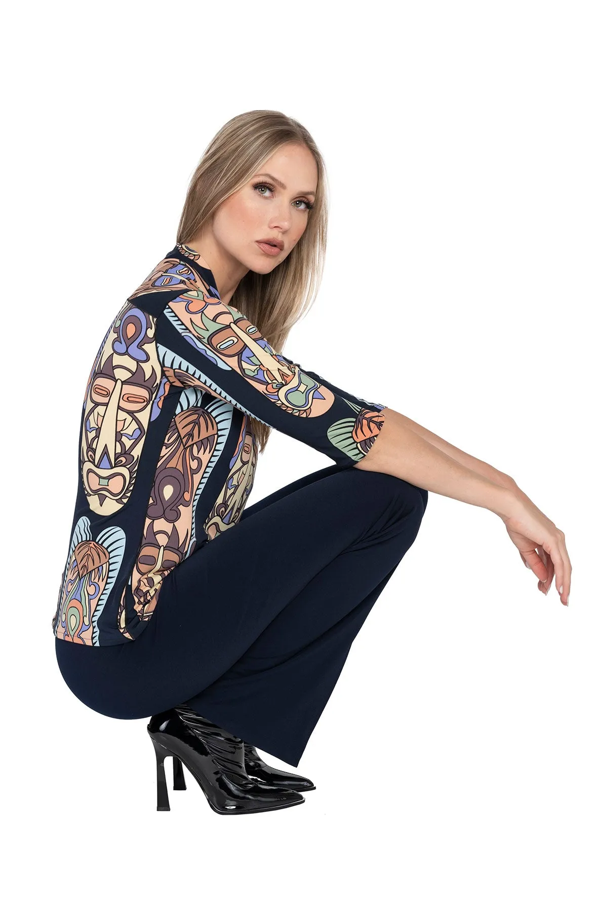 3/4 Sleeve Slit Cut Neck Top