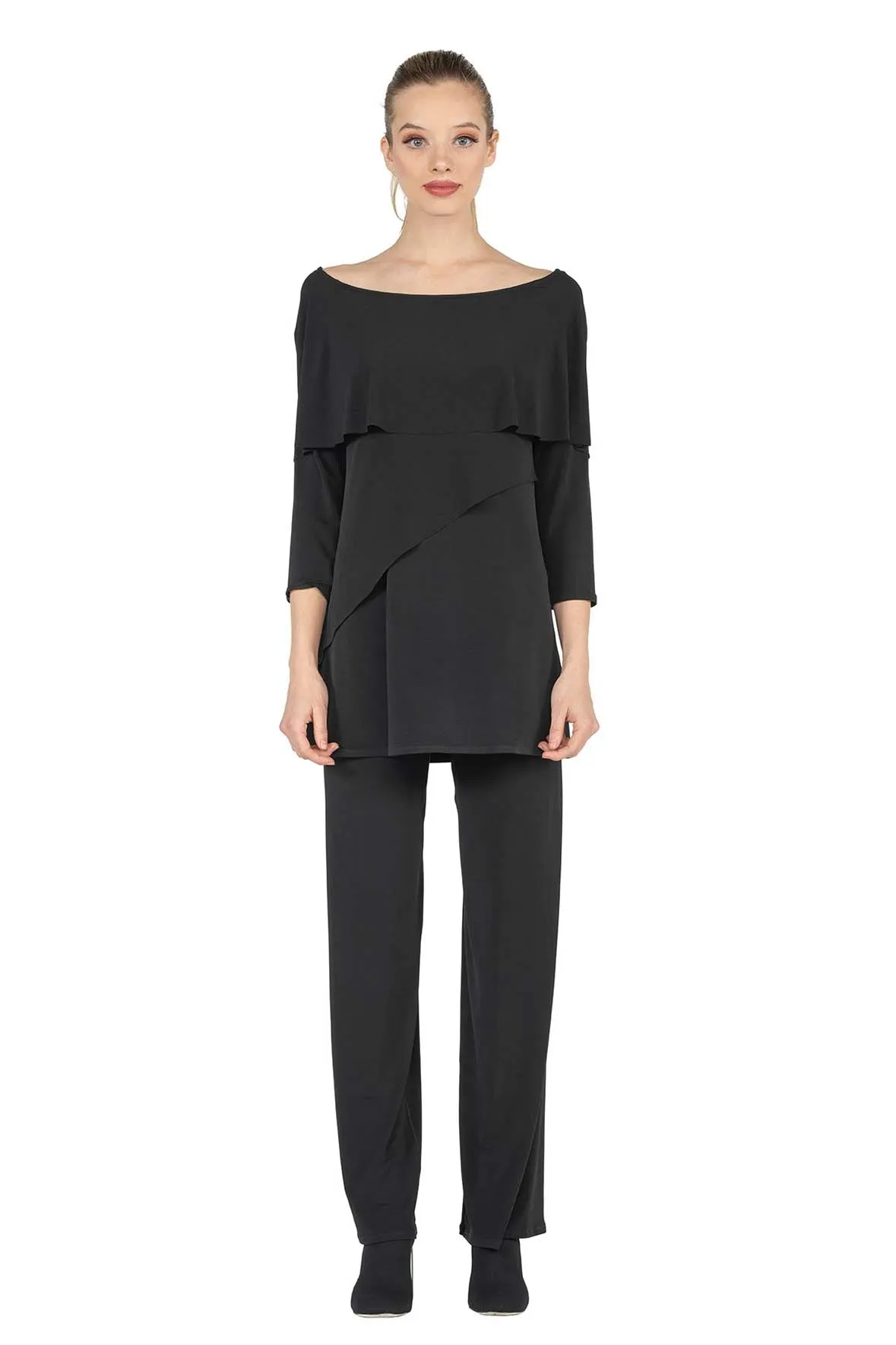 3/4 SLV Wide Bateau Neck Cascade Tunic