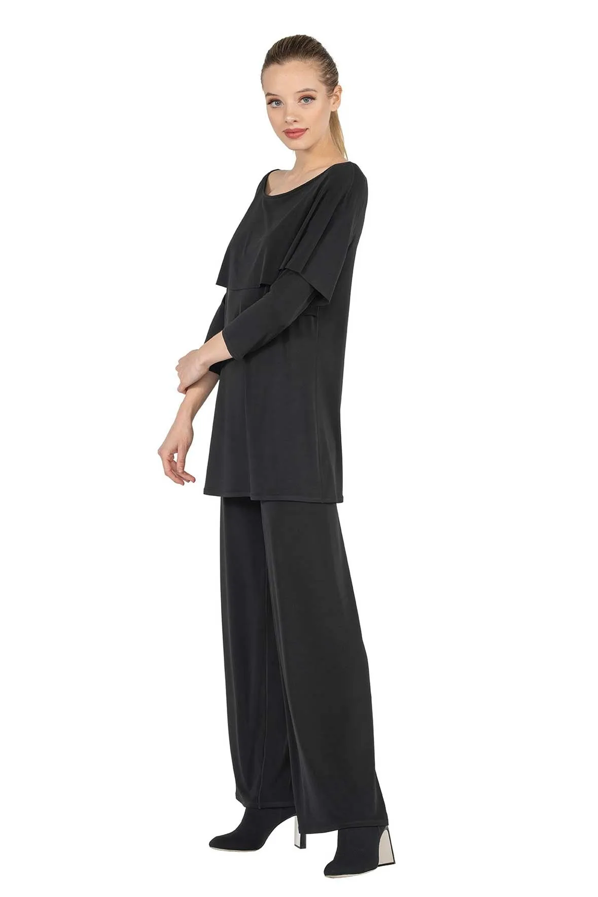 3/4 SLV Wide Bateau Neck Cascade Tunic