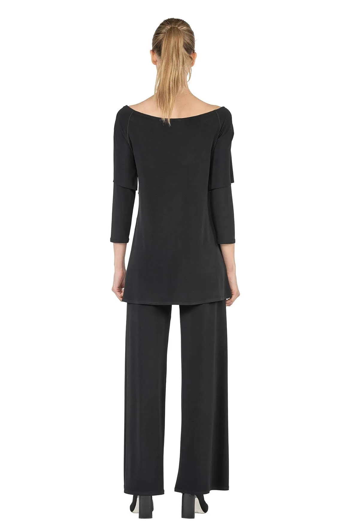 3/4 SLV Wide Bateau Neck Cascade Tunic