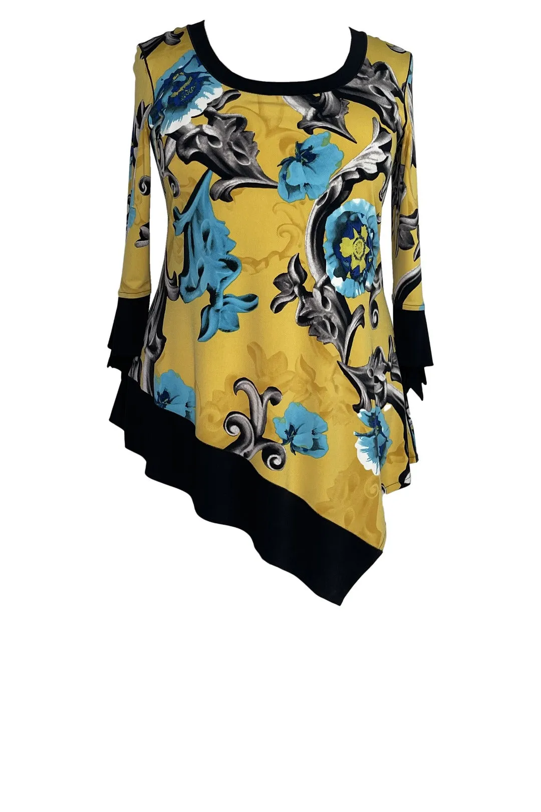 Asymmetric banded 3/4 sleeve single layer tunic