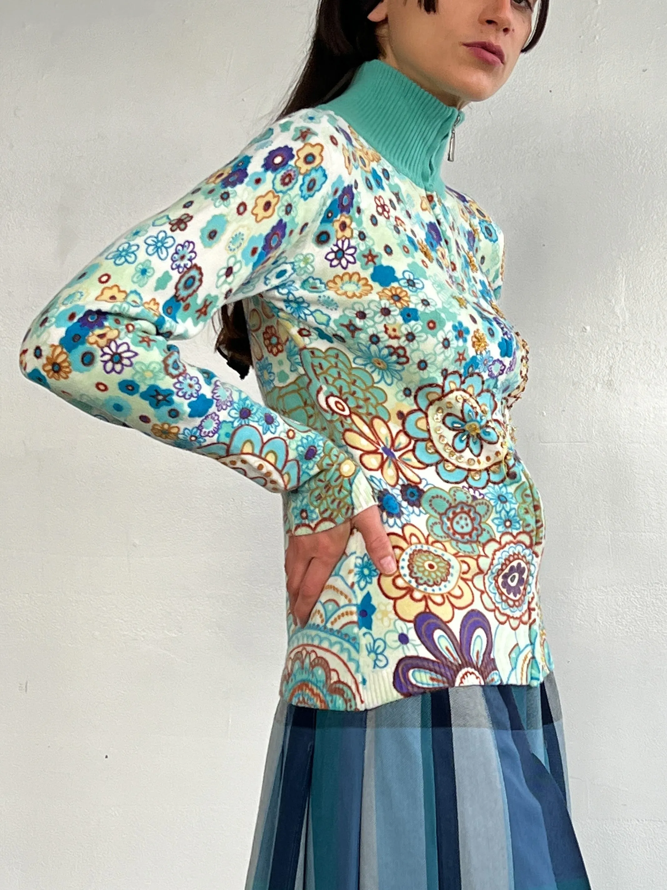 Beaded Daisy Zip Knit (M)