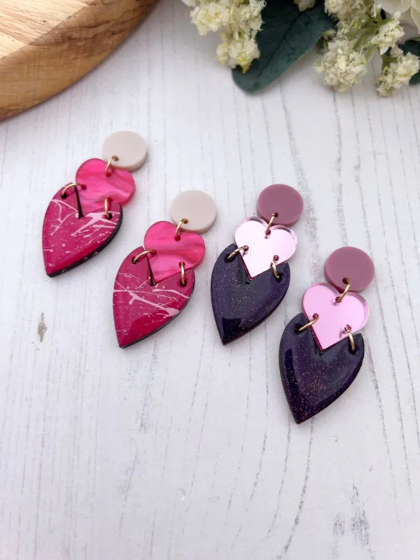 Colourful Heart Drop Earrings in 2 Styles