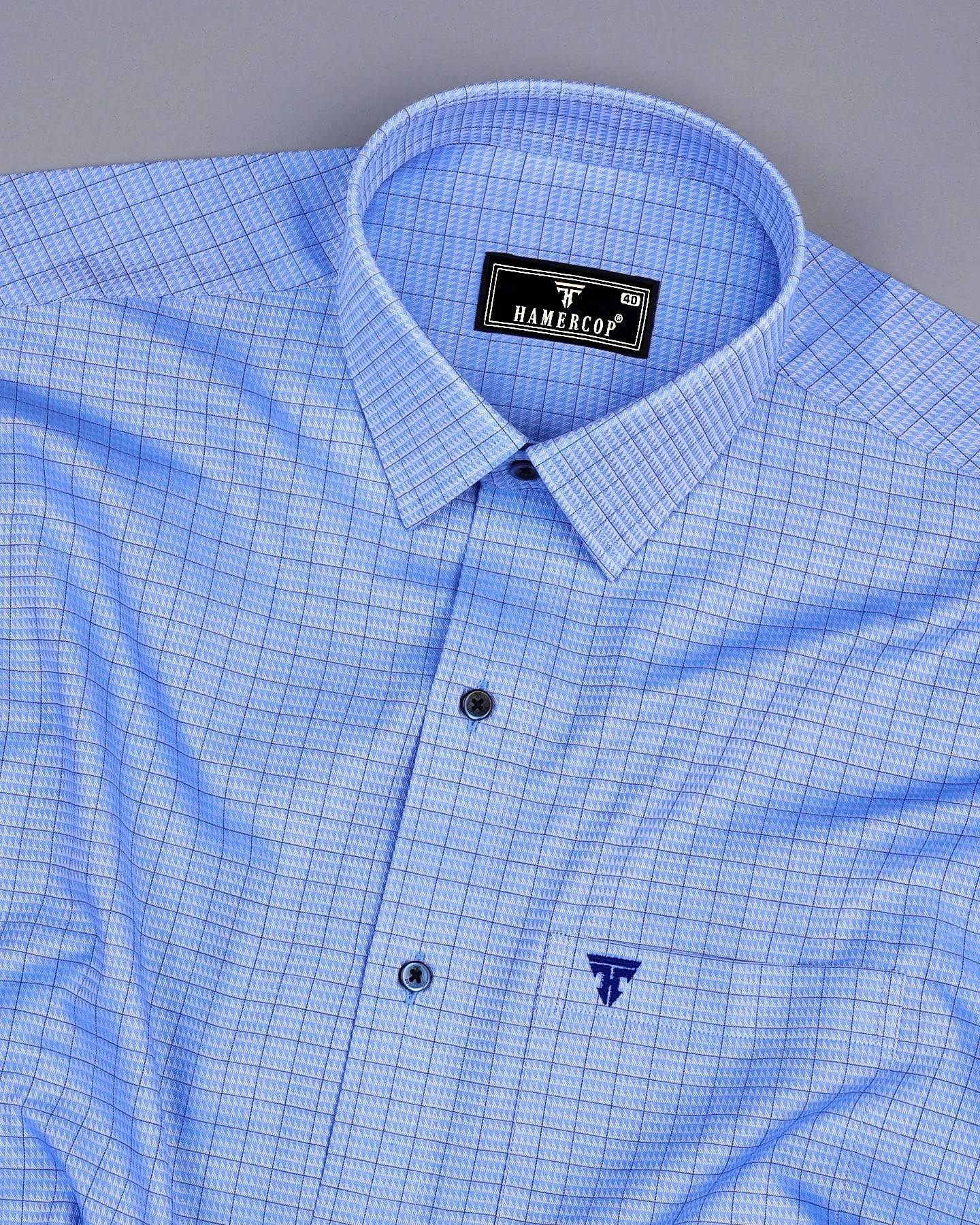 Custard Blue Dobby Check Premium Giza Shirt