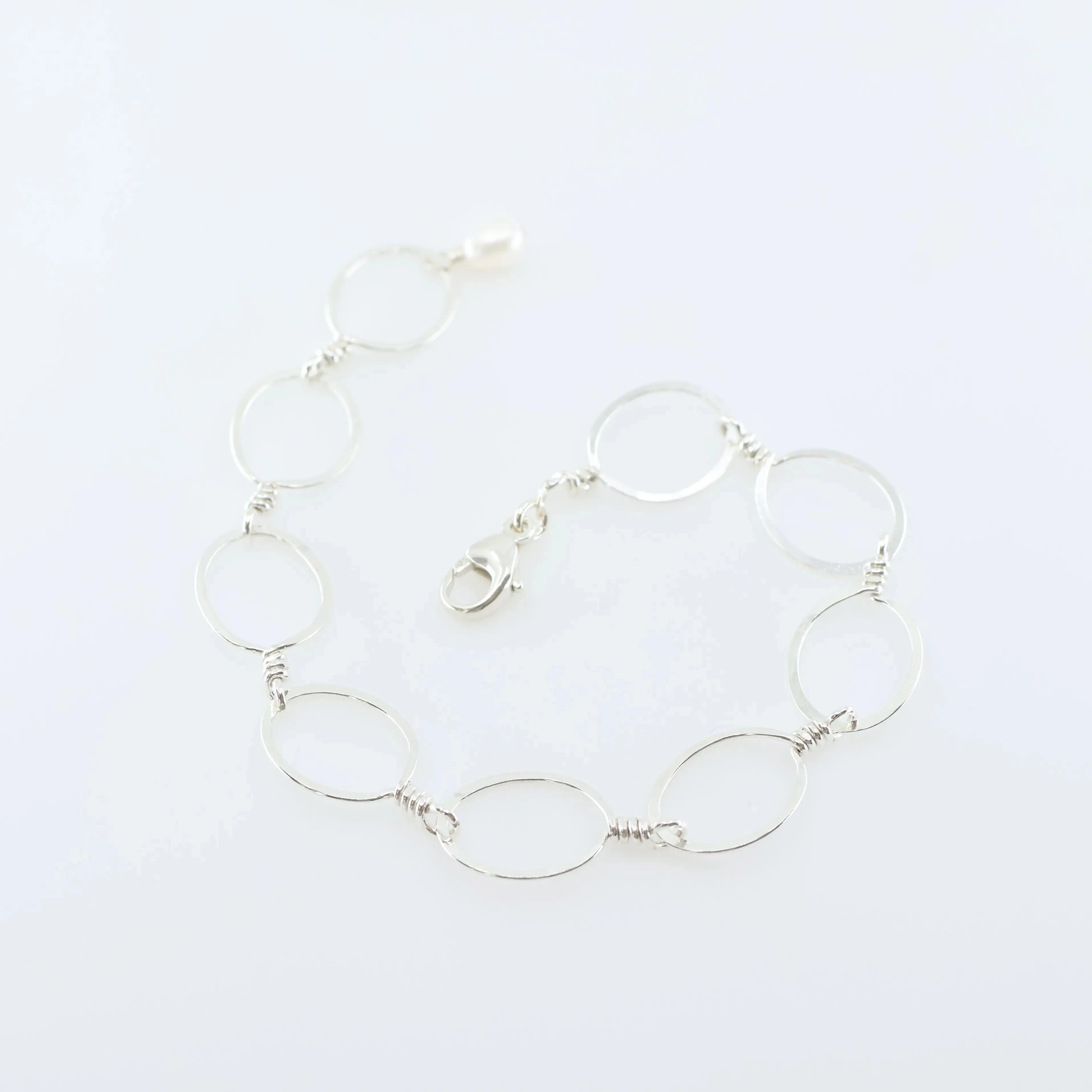 Forged Small Oval Bracelet with Rice Pearl Accent