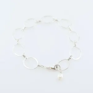 Forged Small Oval Bracelet with Rice Pearl Accent