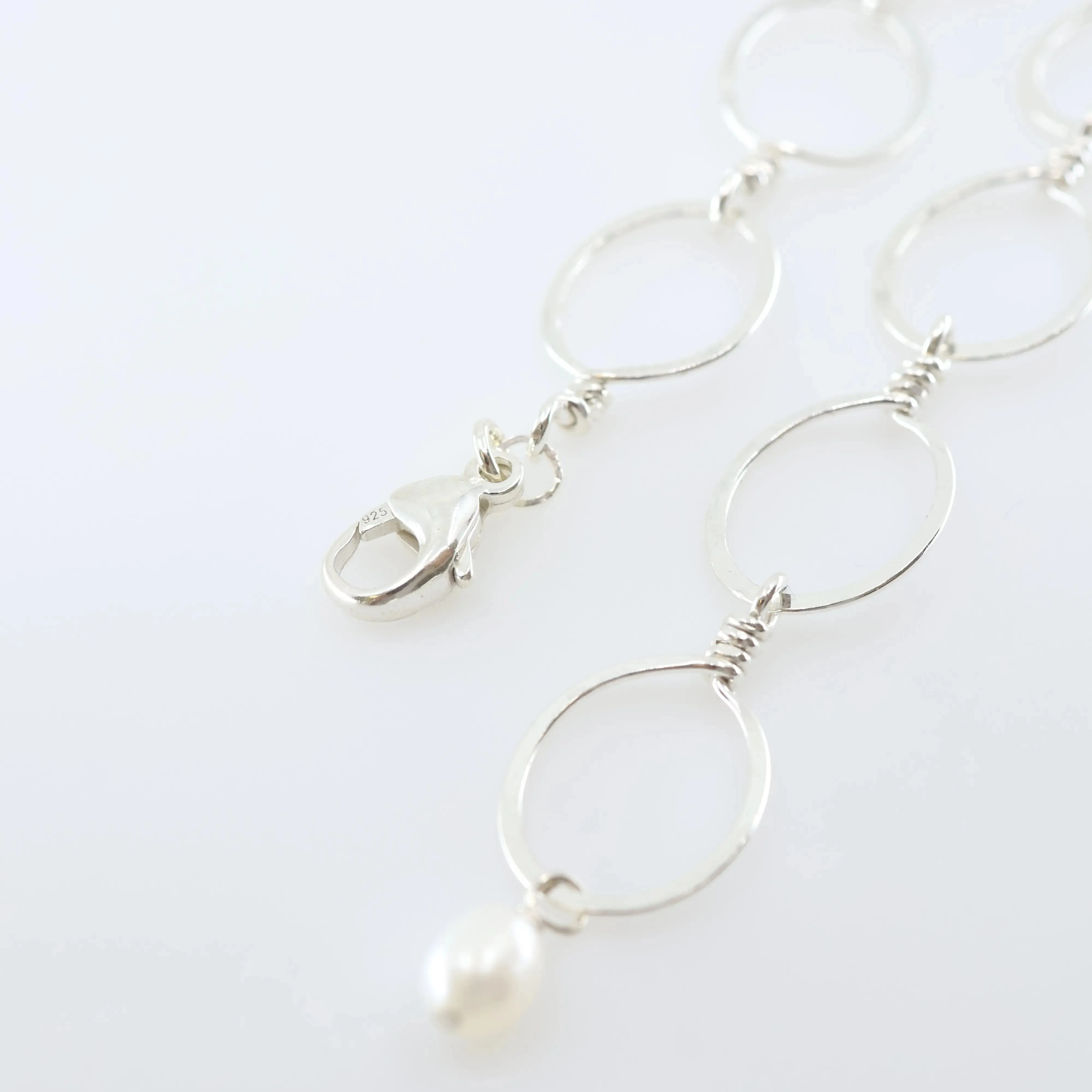Forged Small Oval Bracelet with Rice Pearl Accent