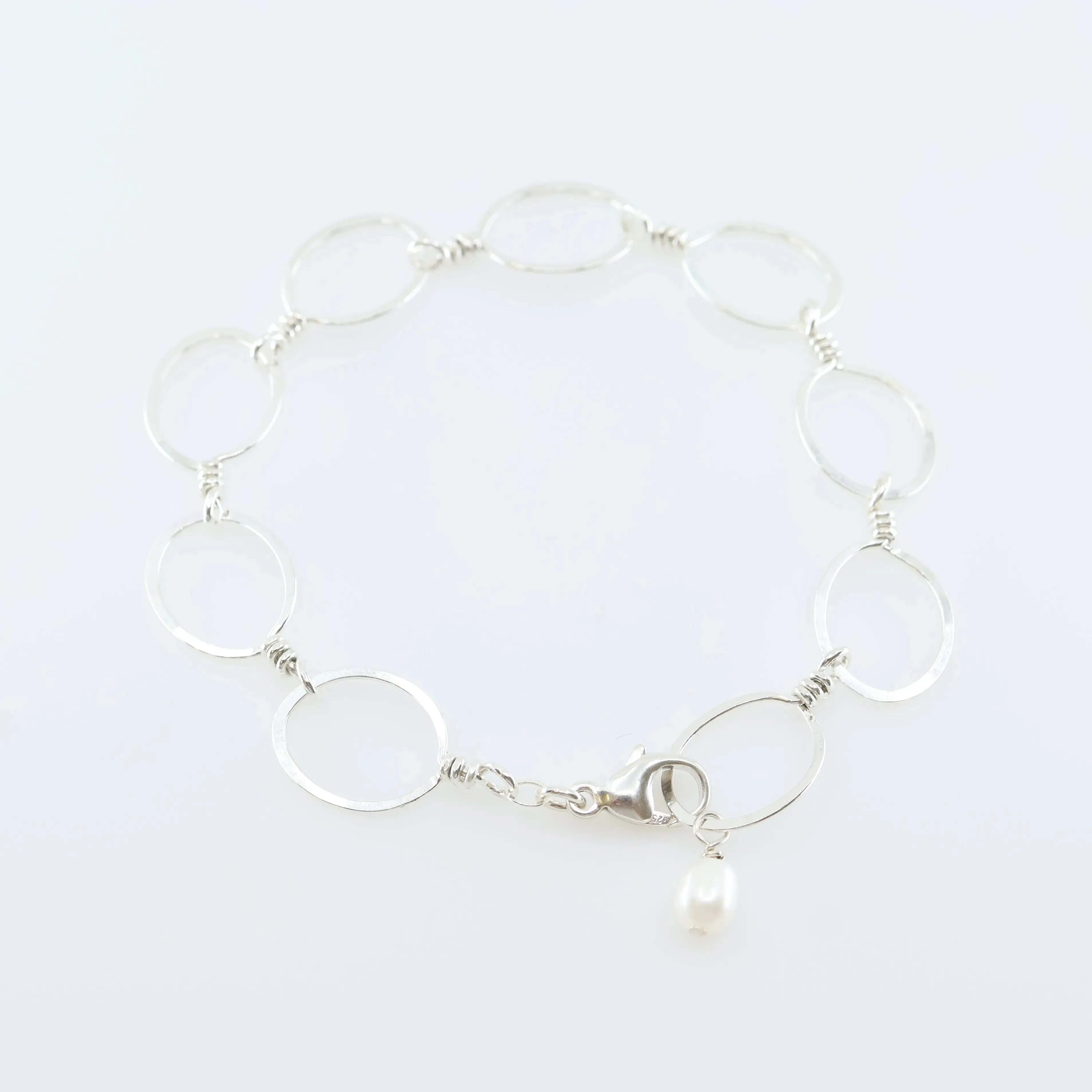 Forged Small Oval Bracelet with Rice Pearl Accent