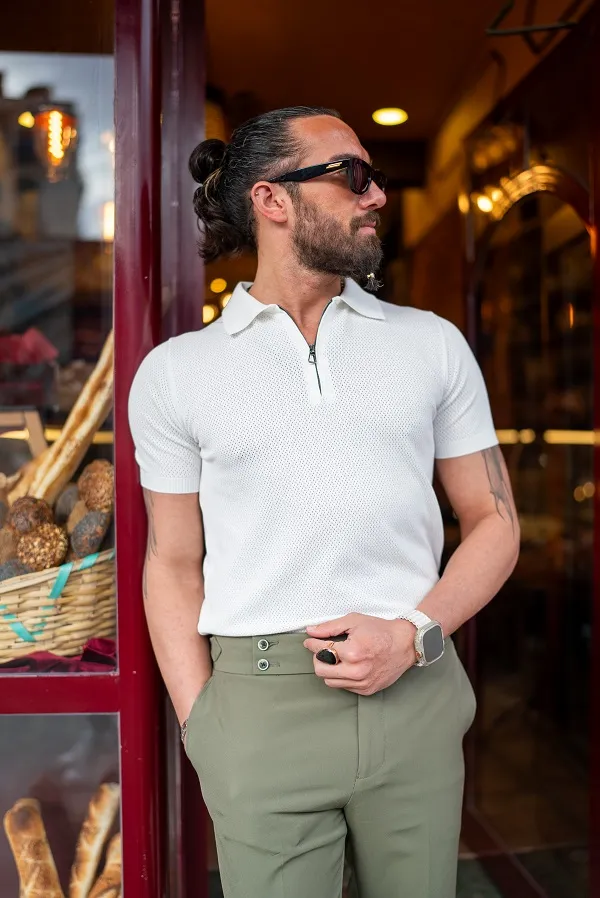 GentWith Rapid White Zip Polo Shirt - GENT WITH