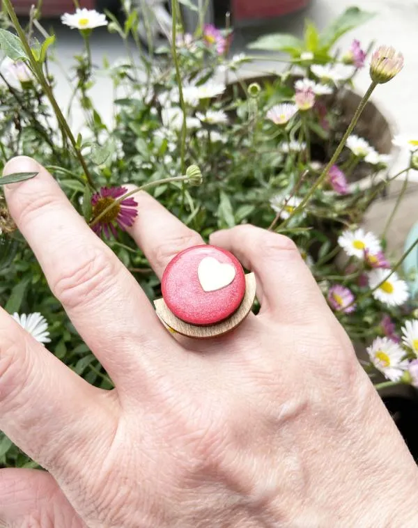 Handmade Love Heart Ring in Green & Red