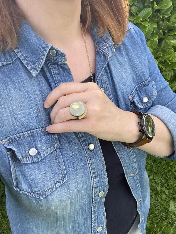 Handmade Love Heart Ring in Green & Red