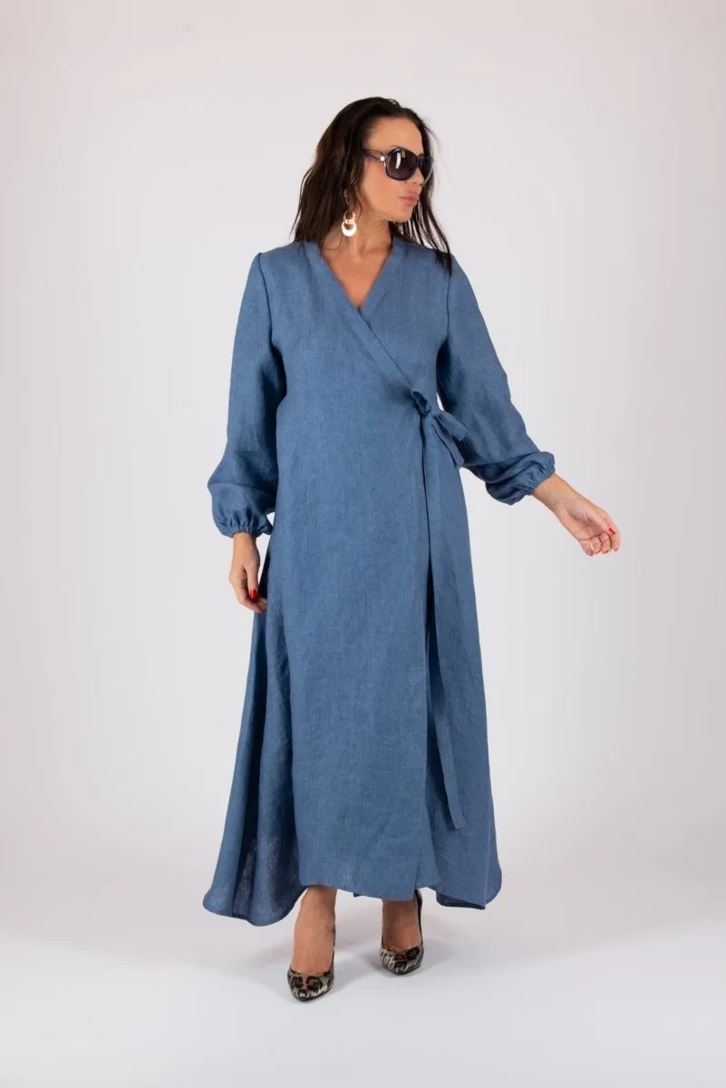 NAPOLI Linen Long Sleeves Wrap Dress