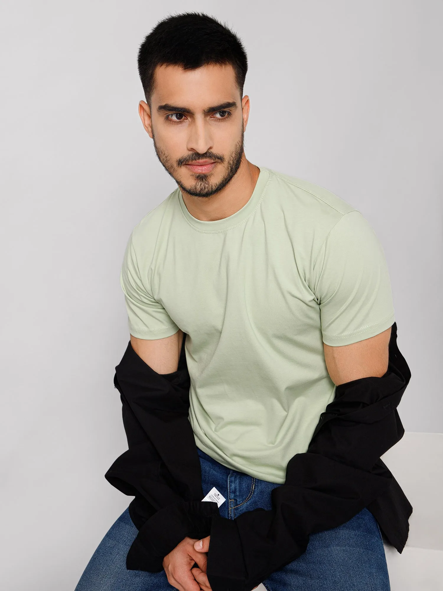 Plain Cotton Lycra Moon Mist T-shirt