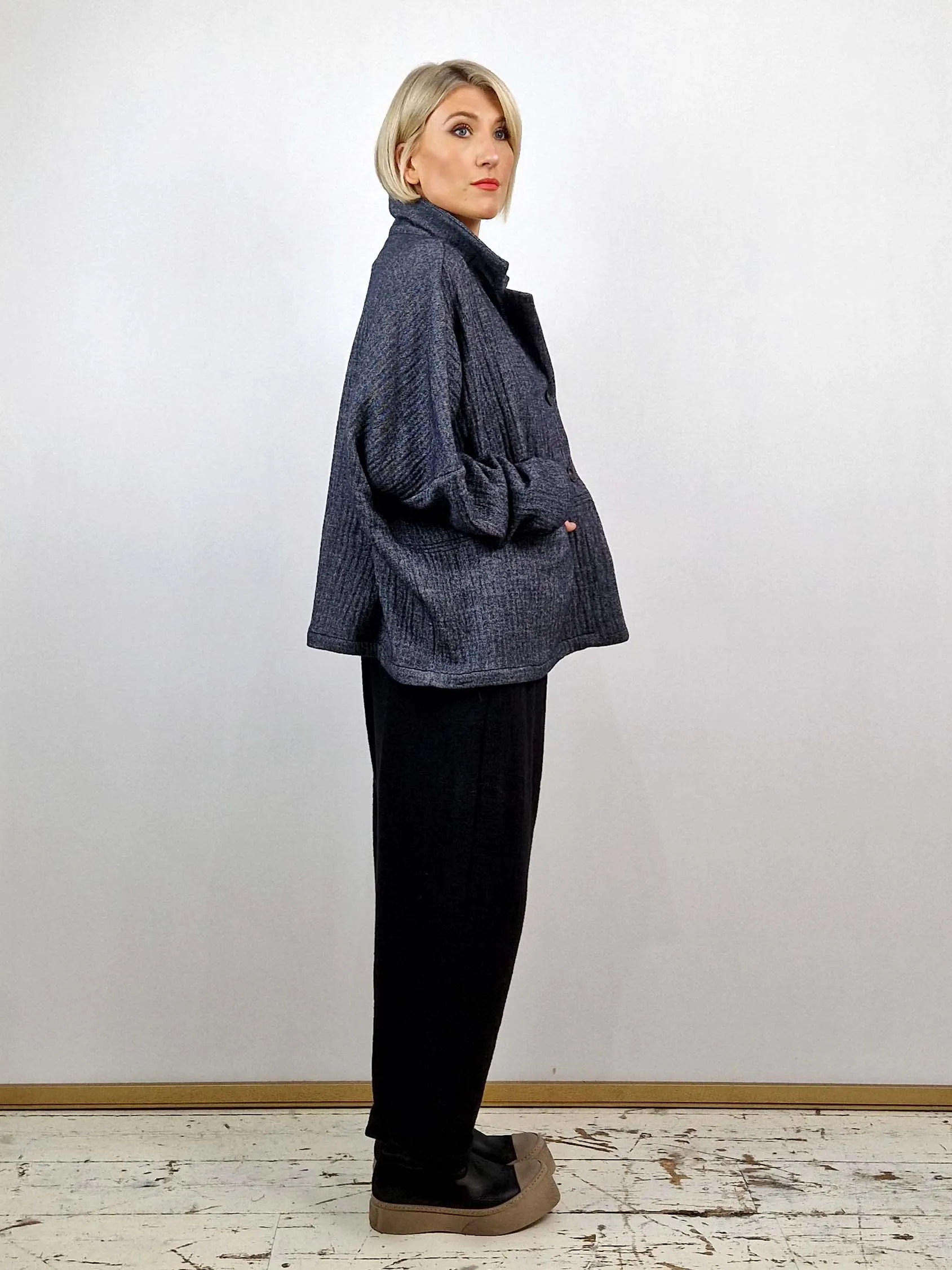 Short Oversized Peacoat in Denim Blue