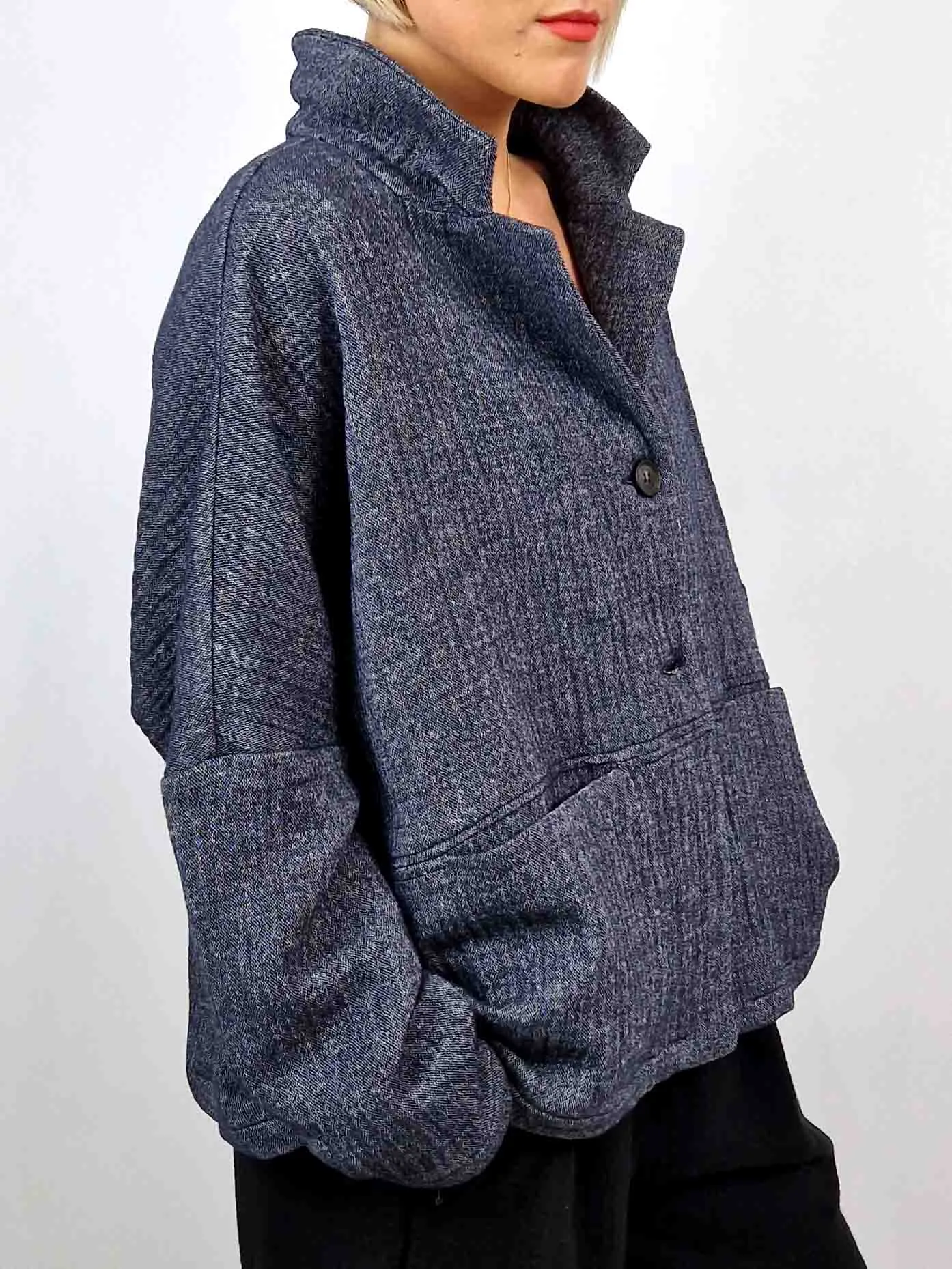 Short Oversized Peacoat in Denim Blue