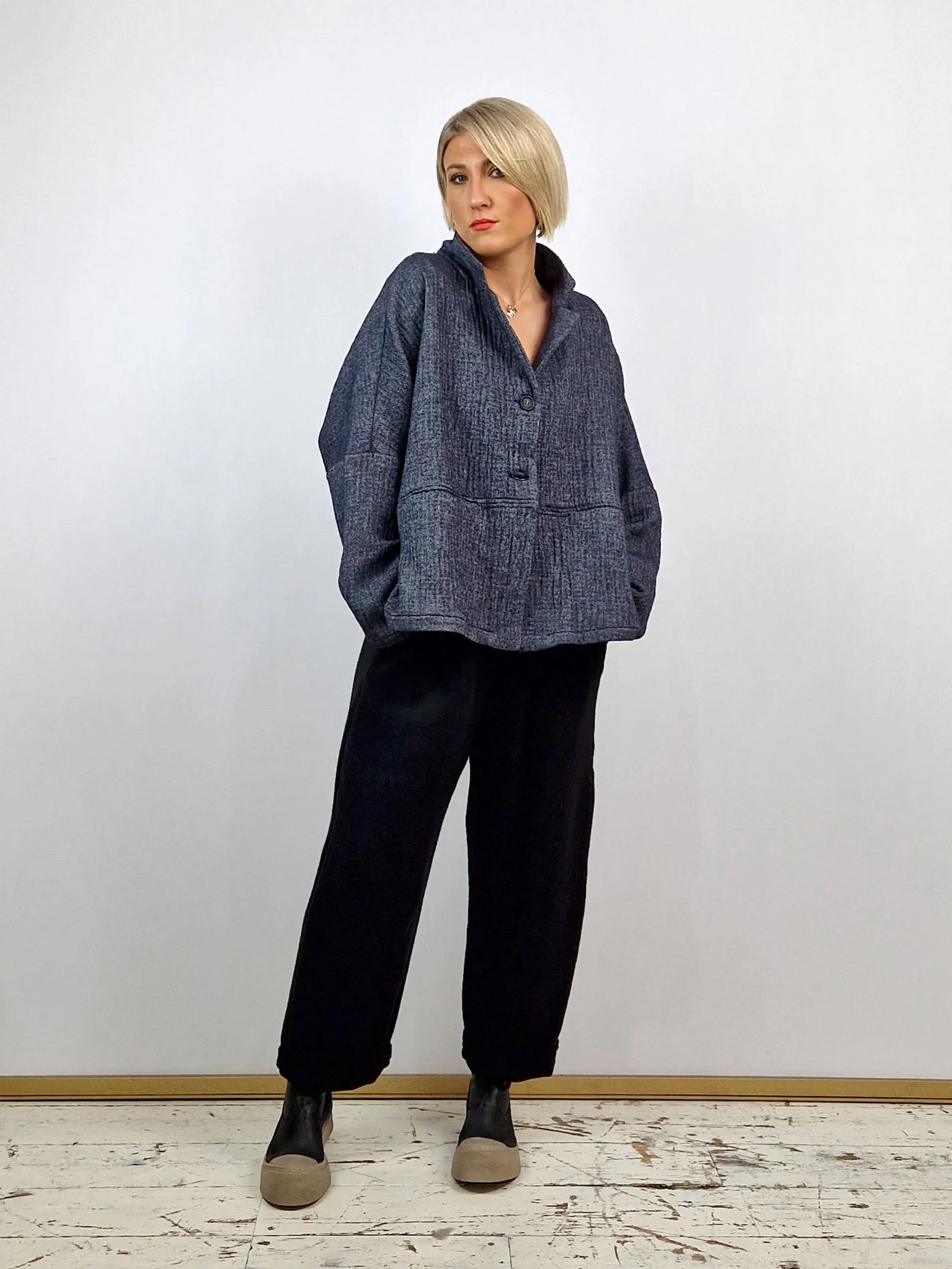 Short Oversized Peacoat in Denim Blue