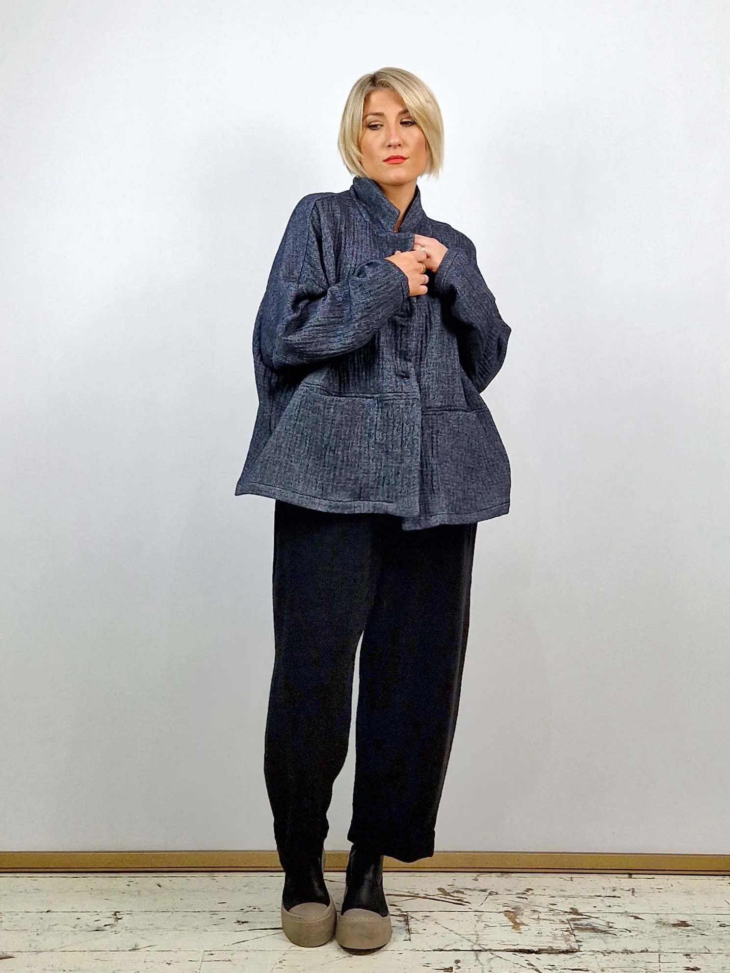 Short Oversized Peacoat in Denim Blue