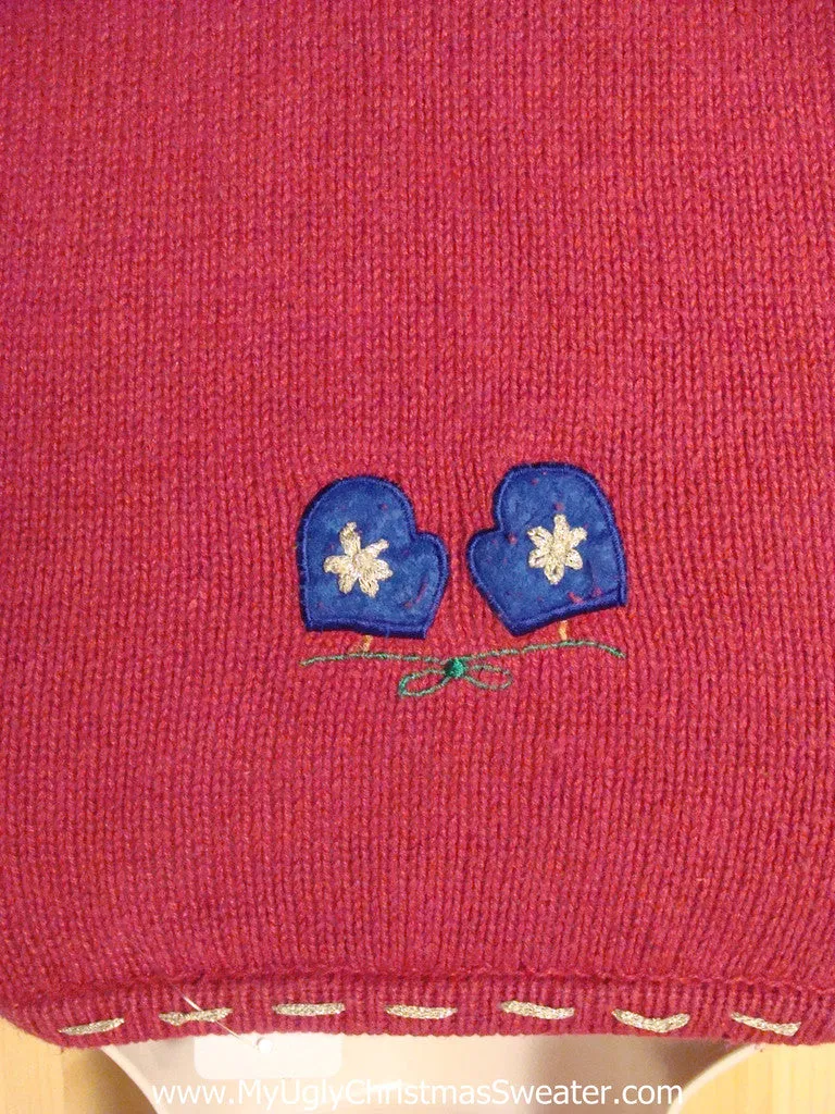 Tacky Red Ugly Christmas Sweater with Snowmen (f182)
