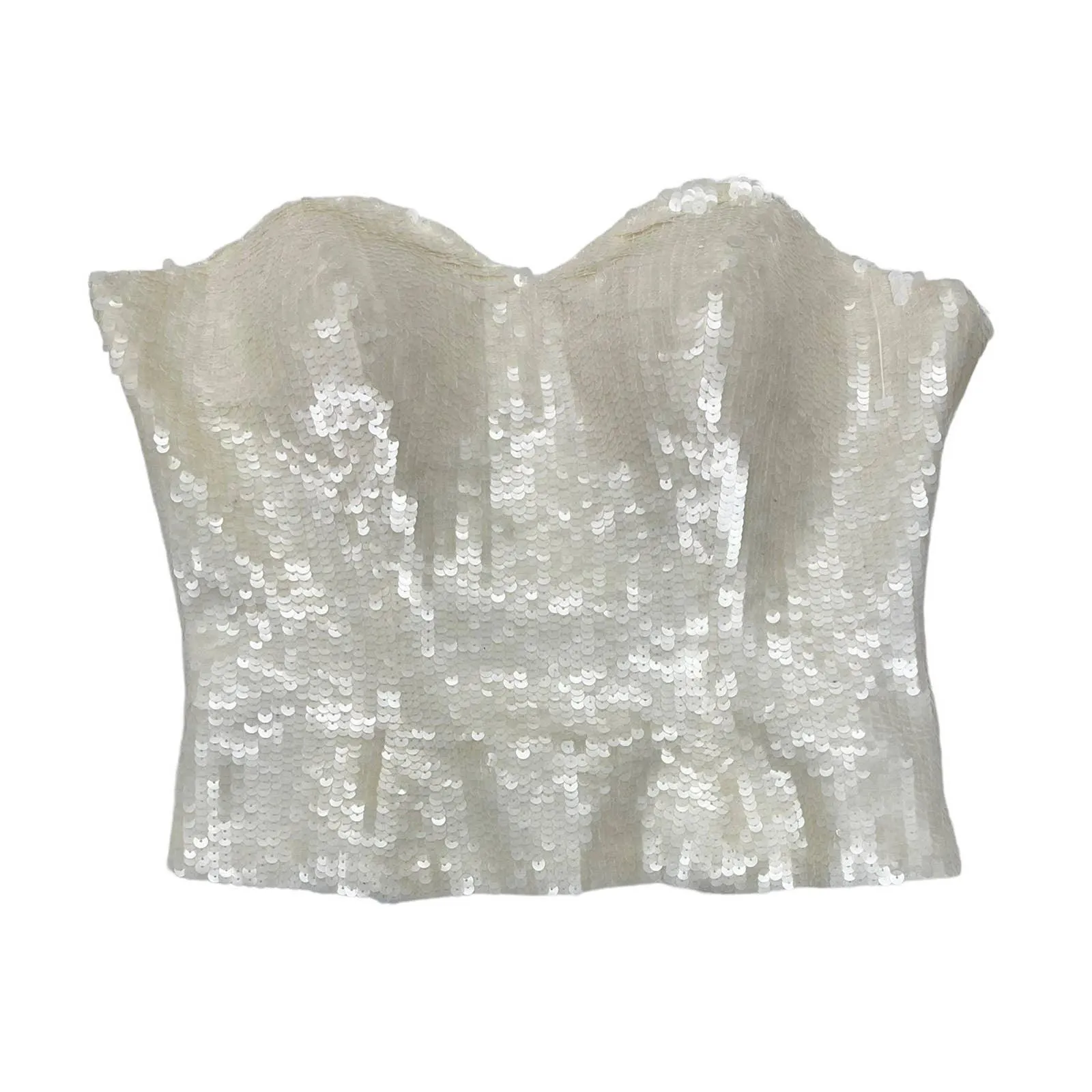 Vintage 90’s Bill Blass Neiman Marcus Sequin Strapless Peplum Top 8 Ivory