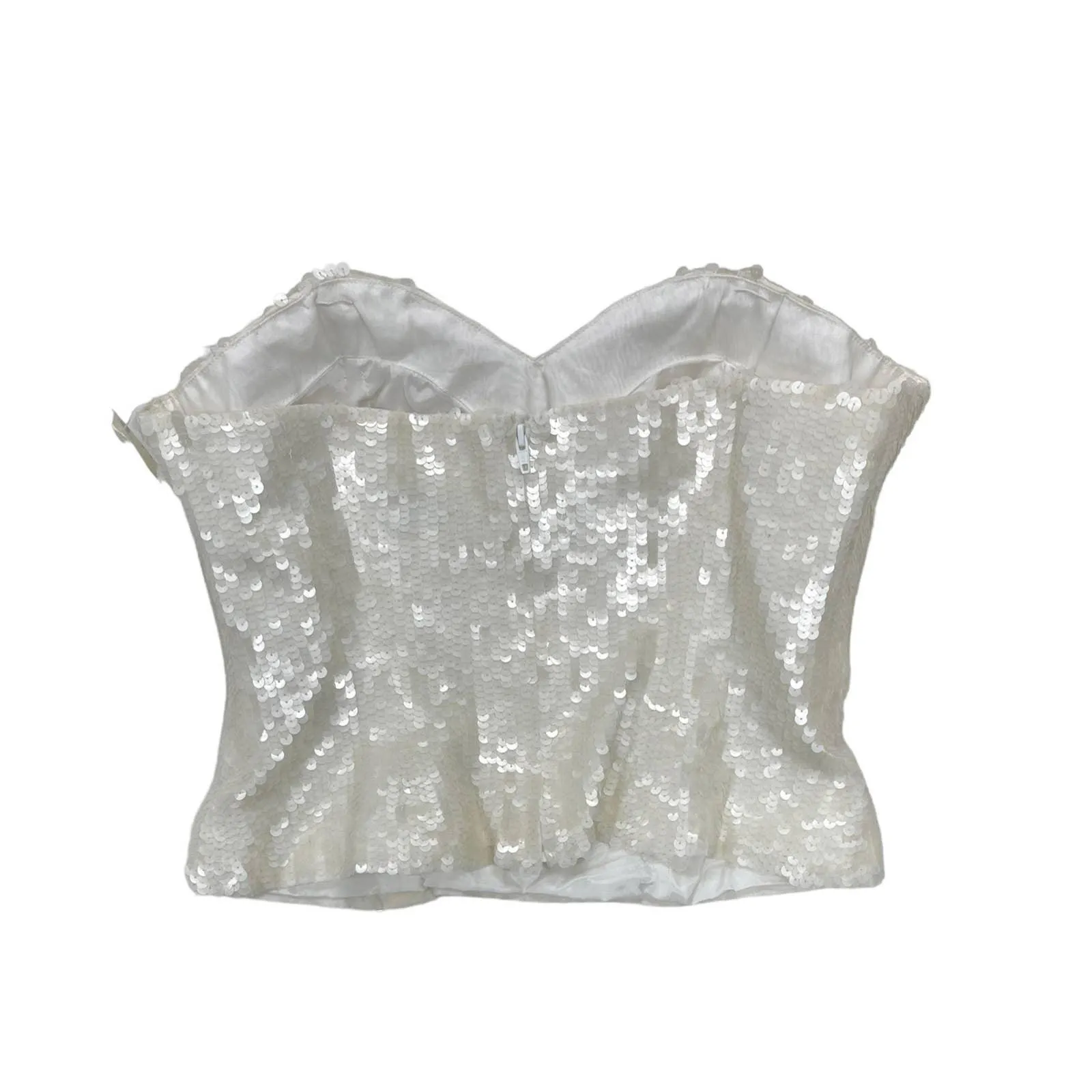 Vintage 90’s Bill Blass Neiman Marcus Sequin Strapless Peplum Top 8 Ivory