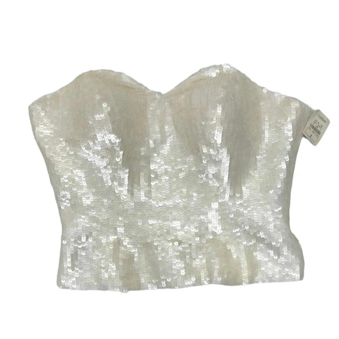 Vintage 90’s Bill Blass Neiman Marcus Sequin Strapless Peplum Top 8 Ivory